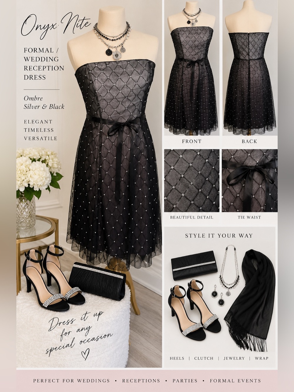 Formal/ wedding reception ombré silver & black dress